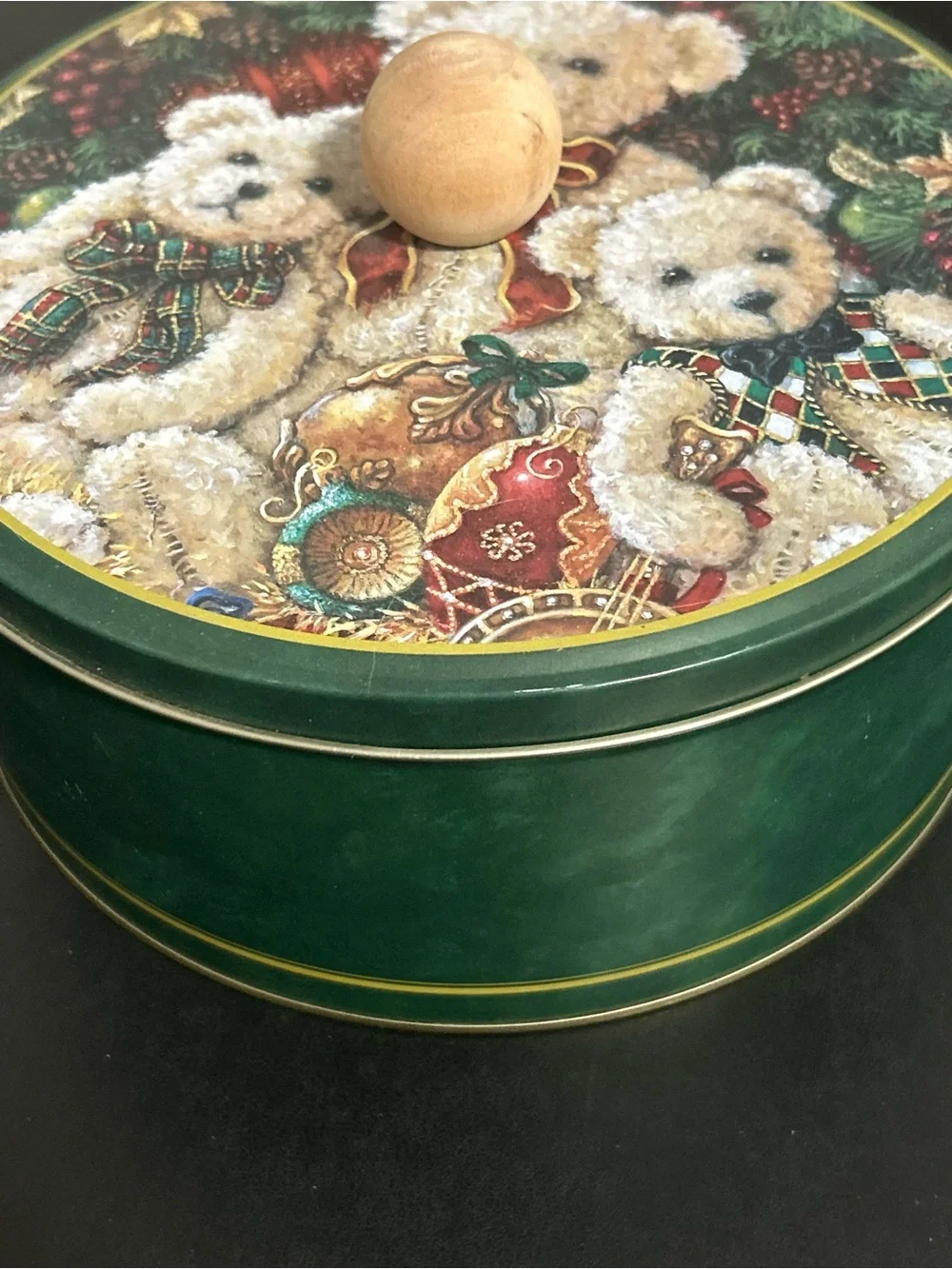 Holiday Teddy Bear Decorative Tin - Green